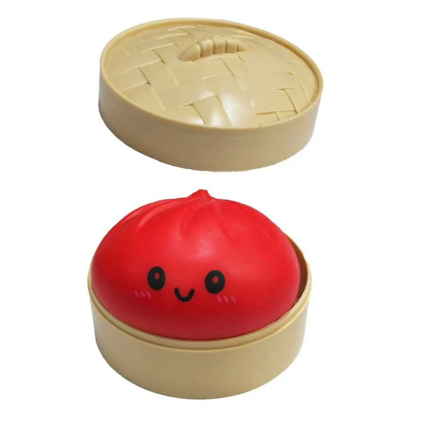 Simulation Food Dumpling Squishy Squeeze Ball Colorful Sensory Fidget Toy with Steamer for Stress Relief Home Desktop Decor Gift