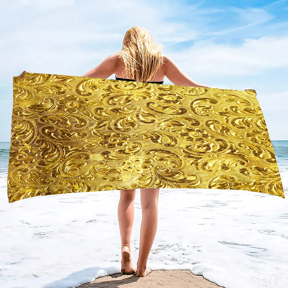 Beach Towel Vintage Gold Bath Towel Oversized,Sand Free Beach Towel Quick Dry Absorbent Towel for Travel Pool Yoga Gym Sport