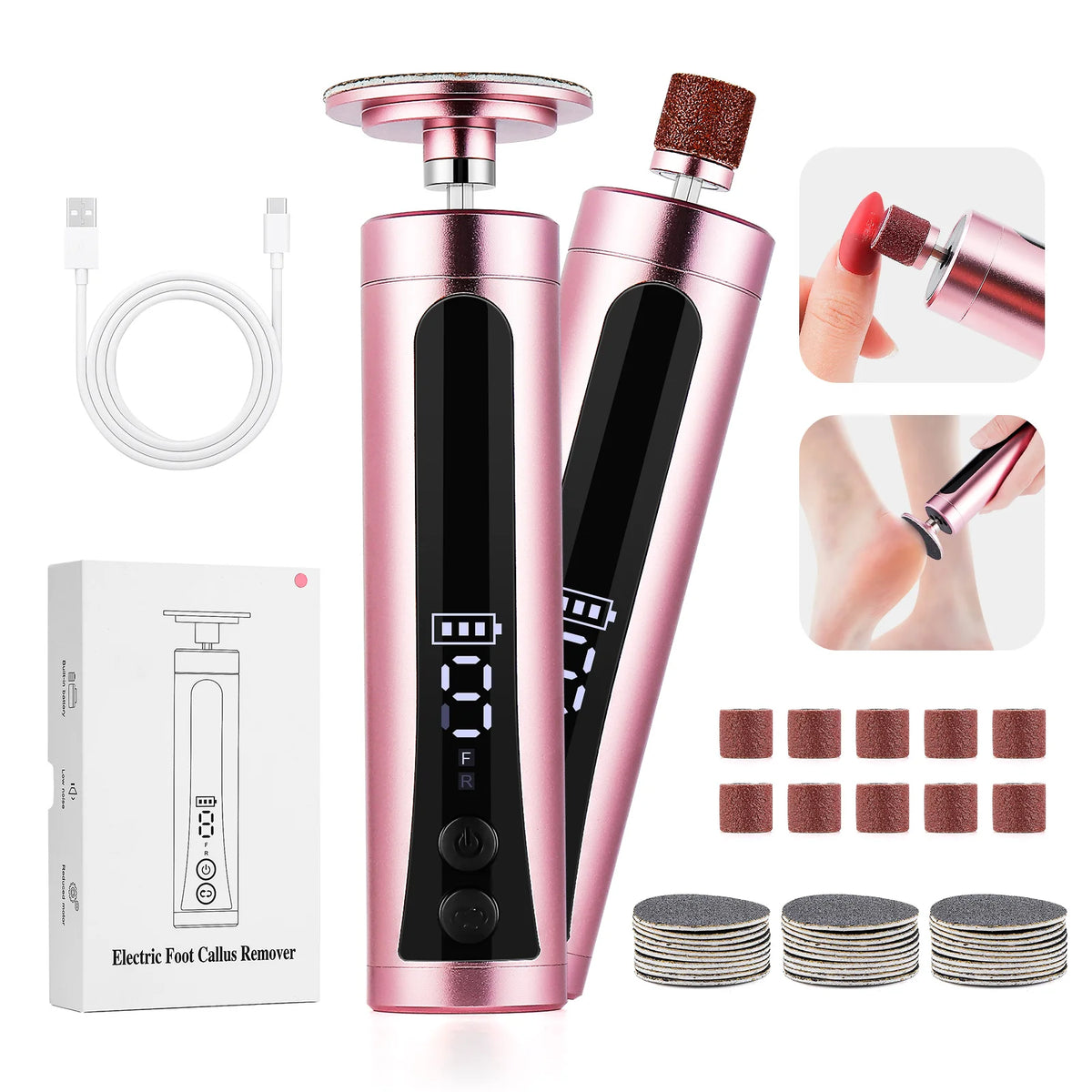 USB Rechargeable 2 in 1 Electric Foot Callus Remover Nail Grinder 9 Gear Pedicure Foot File Dead Skin Remover Foot Hand Care Beauty Tool