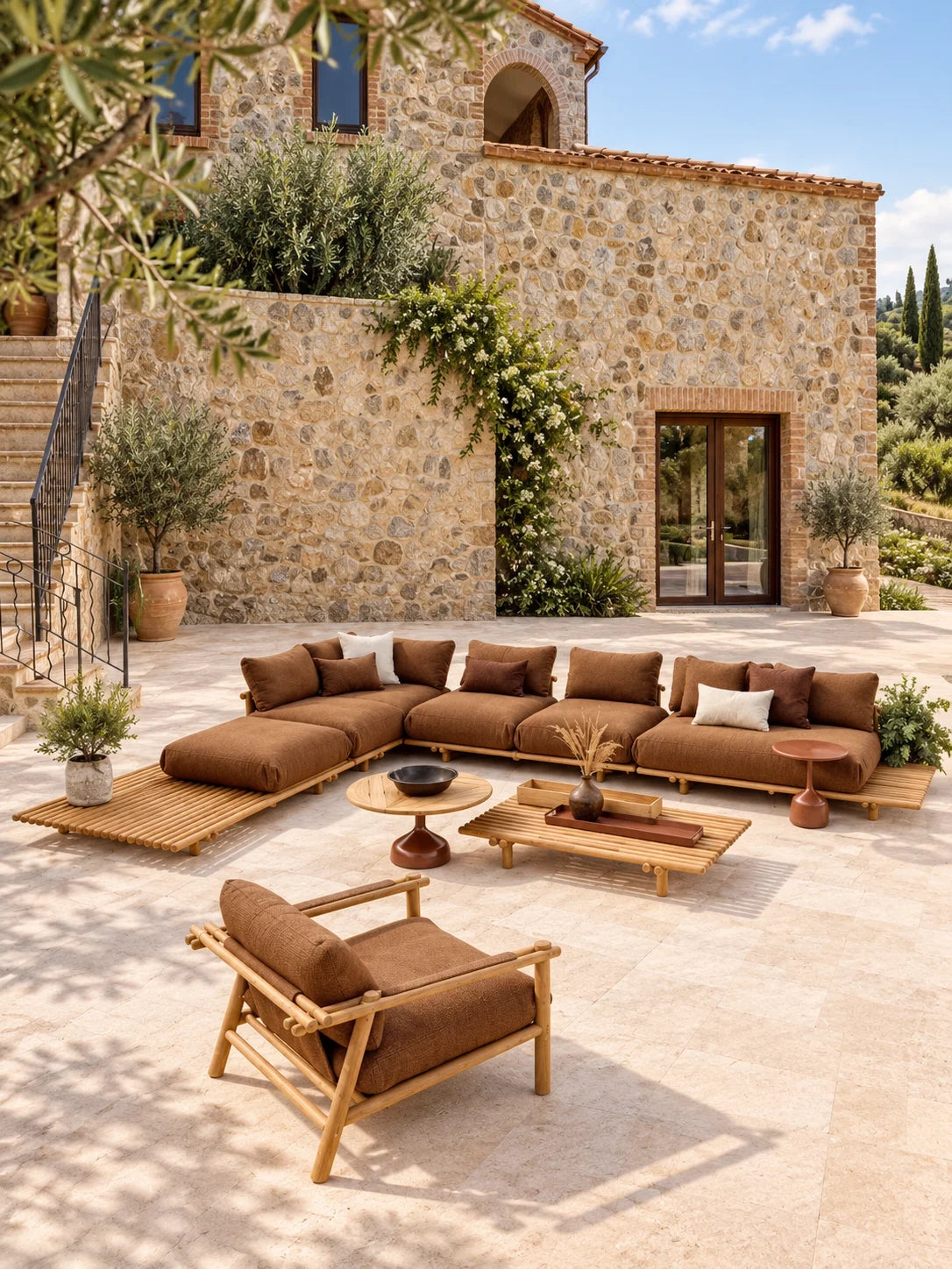 Weather Luxury Teak Frame PE Rattan Waterproof Sofa Set