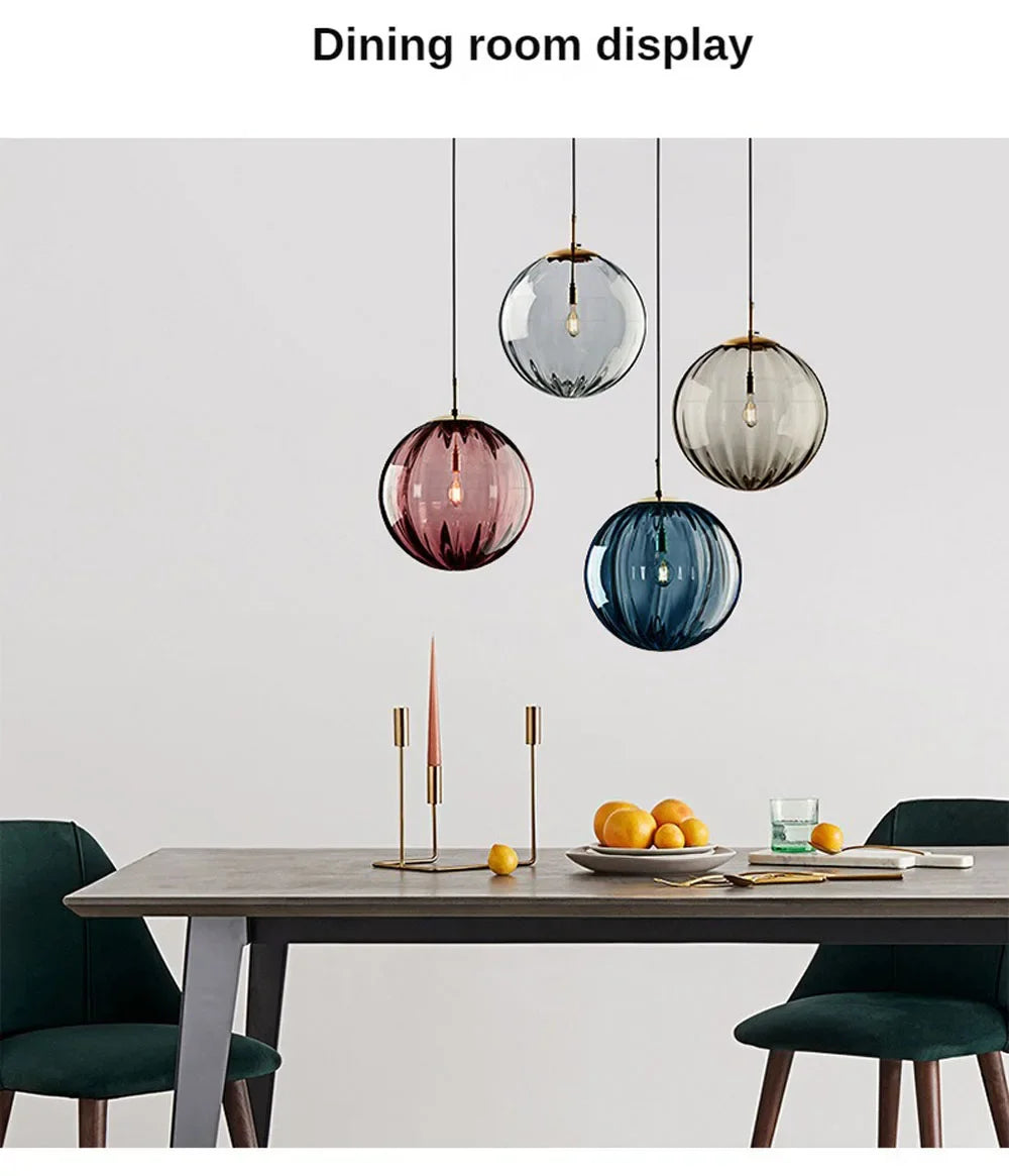 Modern Colored Glass Ball Lustre Pendant Lights Nordic Water Grain Restaurant Kitchen Hanging Light Fixture Bedroom Bedside Lamp