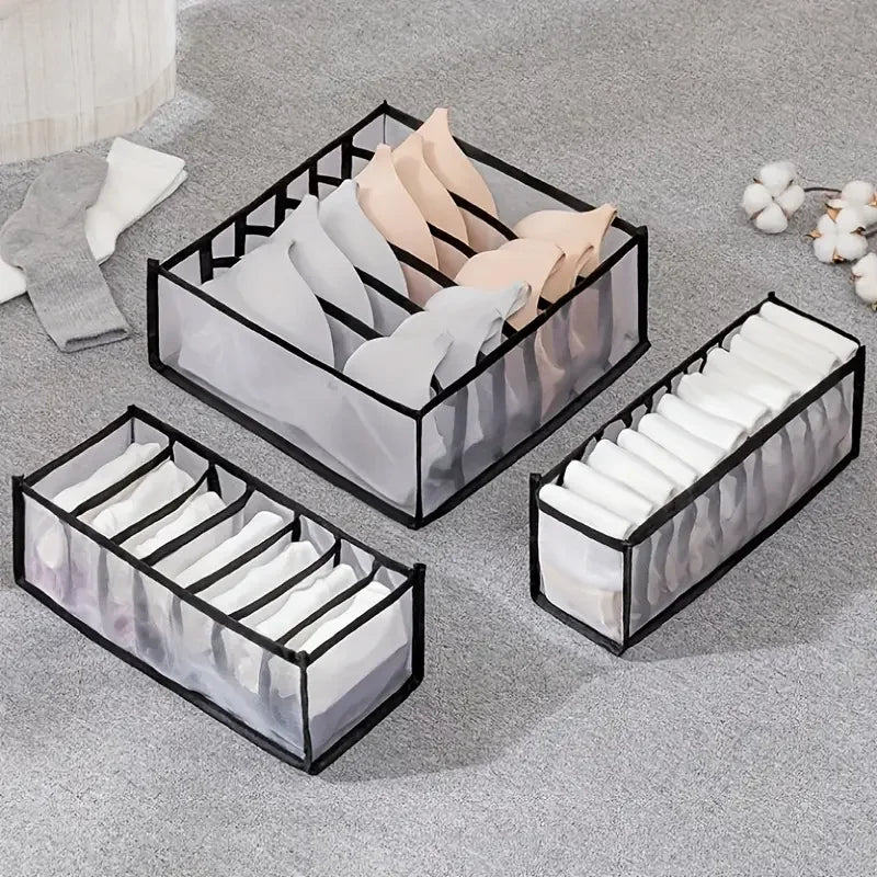 5-Pack Home Storage Boxes Foldable Plaid Underwear Combination Bags - Nylon Drawer Dividers for Socks, Panties and Underwear