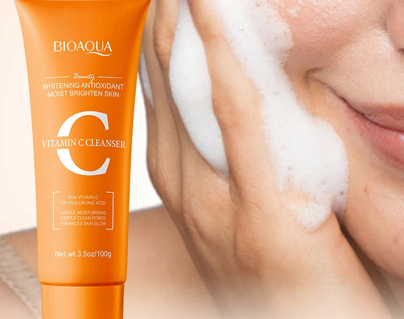 BIOAQUA Vitamin C Facial Cleanser Moisturizing Whitening Anti Wrinkles Face Wash Foam Face Cleanser Facial Skin Care Products