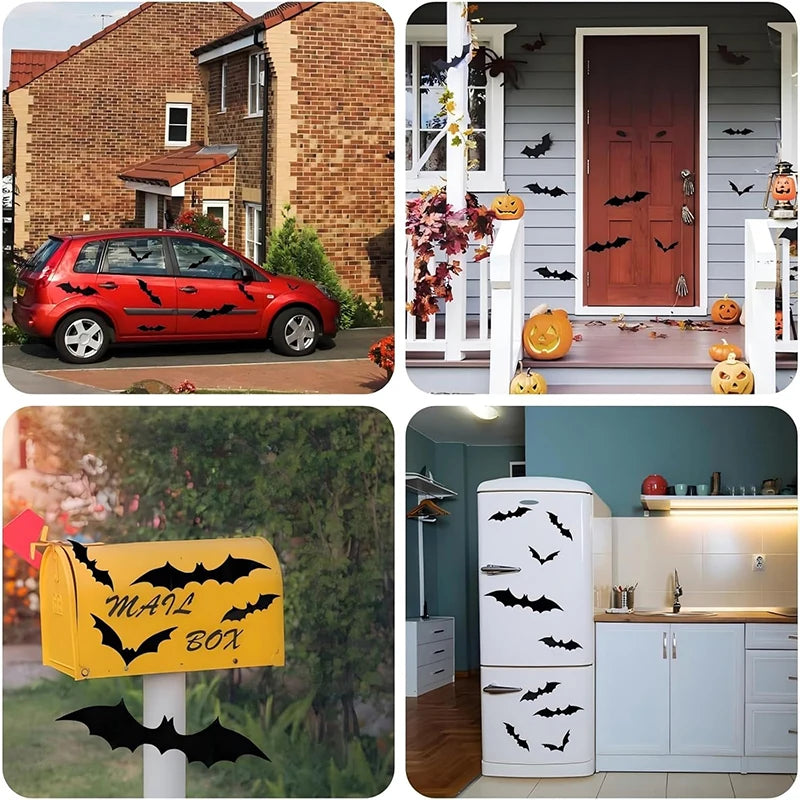 12Pcs/set Halloween 3D Black Bat Wall Stickers For Home Room Decoration Scary Props Kids Party Favors Wall Decals Window Sticker