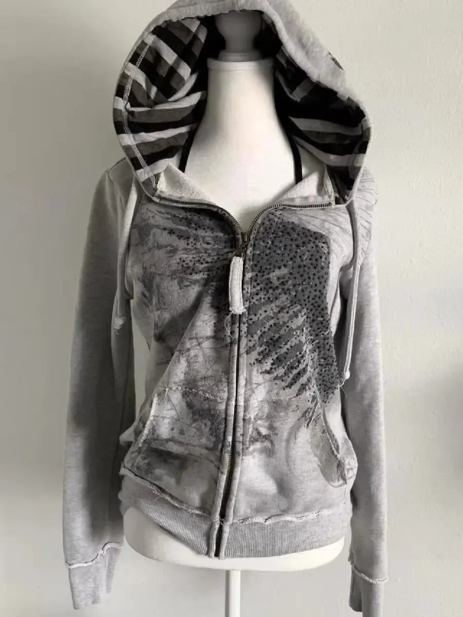 American retro casual hooded sweatshirt jacket for women leopard print stitching design slim hot girl sexy autumn jacket top