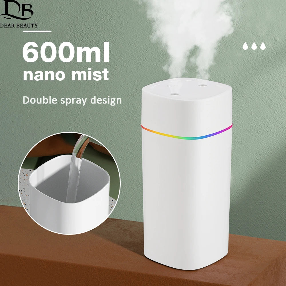 600ML Double-Spray Aroma Humidifier with Colorful Lights