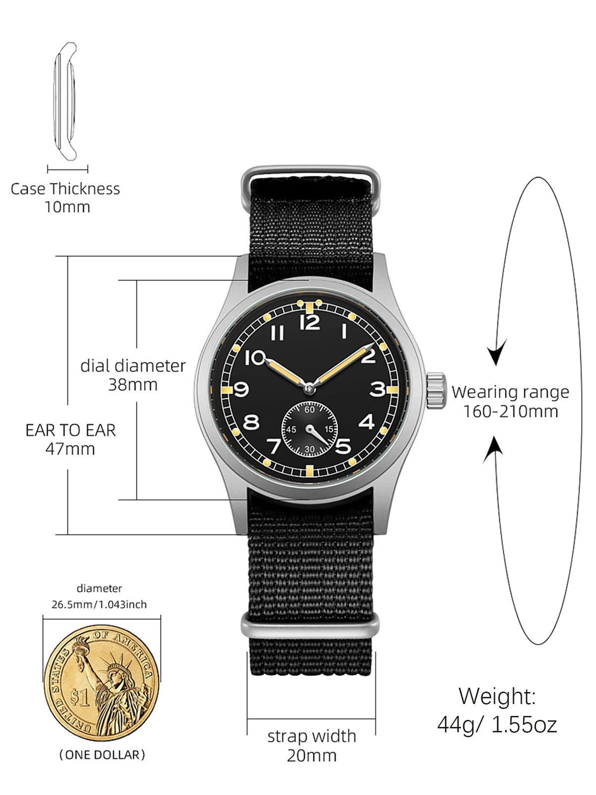 TPW Luminous Men's Vintage Military Field Watch Retro Quartz 38mm