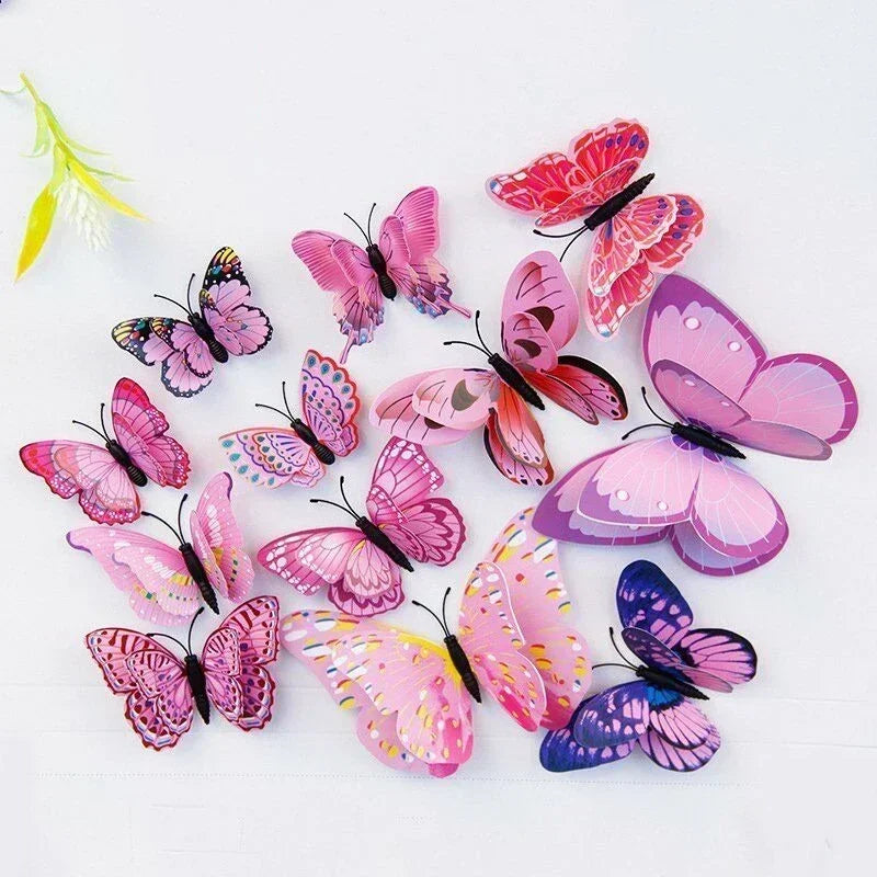 12Pcs Double Layer 3D Butterfly Wall Stickers Home Room Decor Butterflies For Wedding Decoration Magnet Fridge Decals