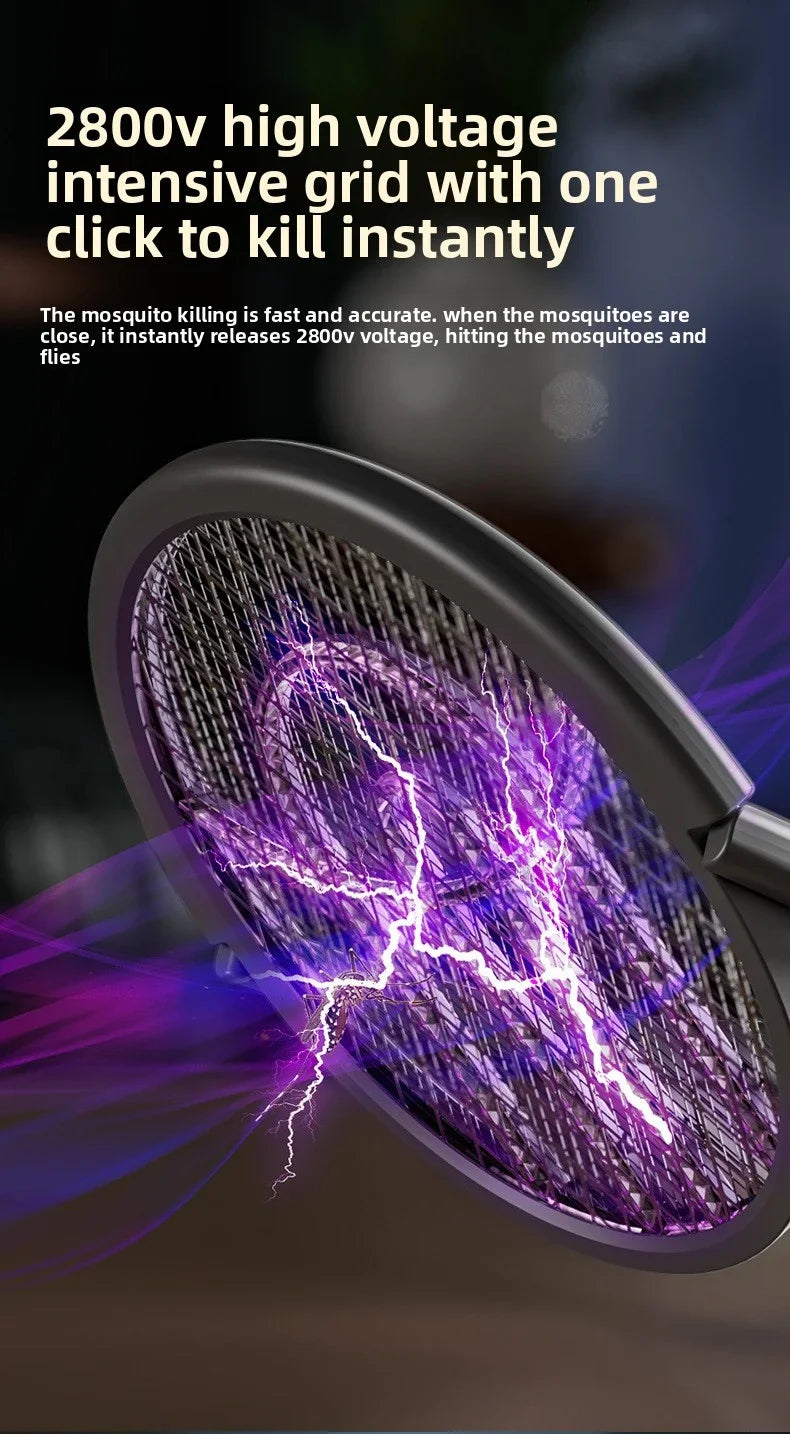Rotating Head Electric Fly Swatter USB Rechargeable Mosquito Killer Multi Functional Electronic Flyswatter Trap Lamp for Flies
