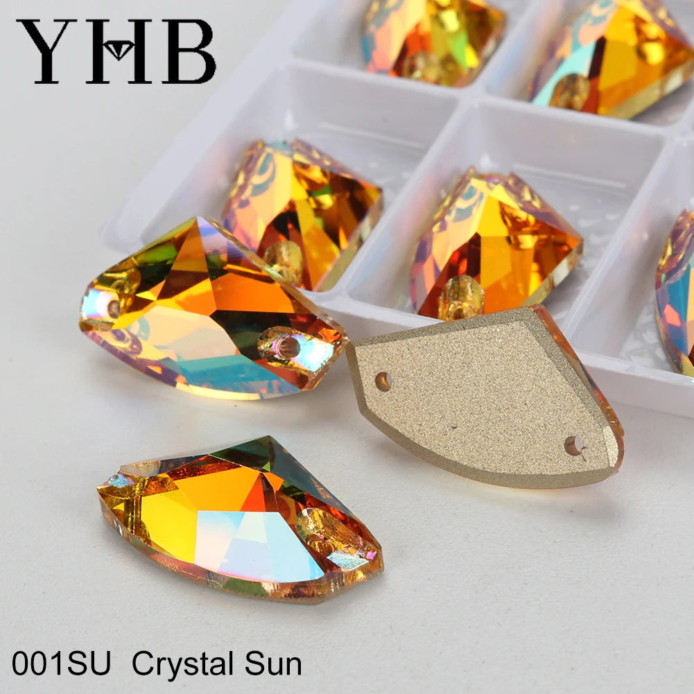 YHB Top Quality Galactic Axe Glass Crystal AB Moonlight Sewing Stones Flatback Sew on Rhinestones For Garment Clothes Bags