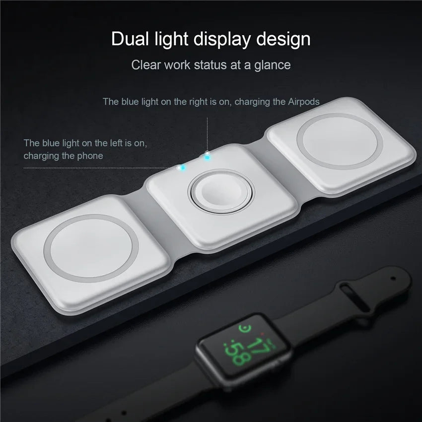 3 in 1 Wireless Charging Station for Apple MagSafe Charger, Foldable Magnetic Travel Charger for iPhone Apple Watch AirPods Pro