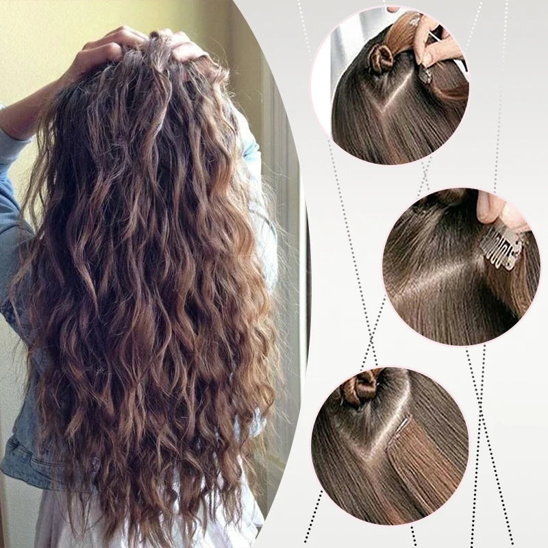 24Inch Synthetic Long Kinky Curly Clip-in Hair Extensions for