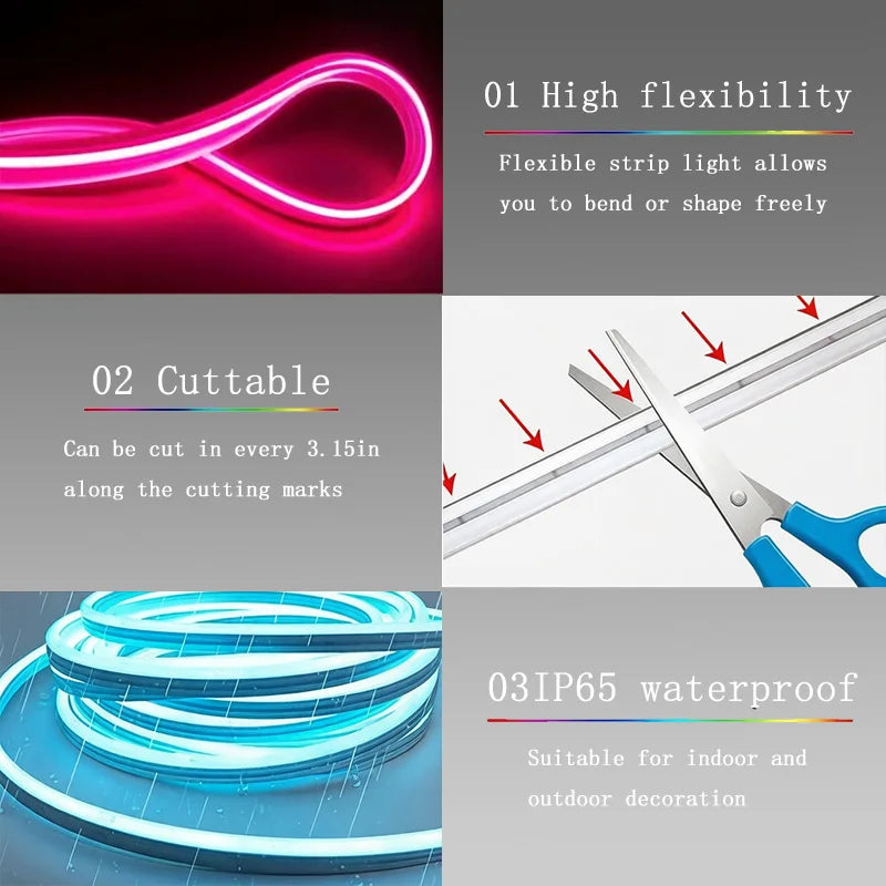 RGB LED Neon Rope Lights APP Control Music Sync IP65 Waterproof Flexible Multi Modes Remote for Indoor Outdoor Bedroom Living Room Gaming Room Party Decoration
