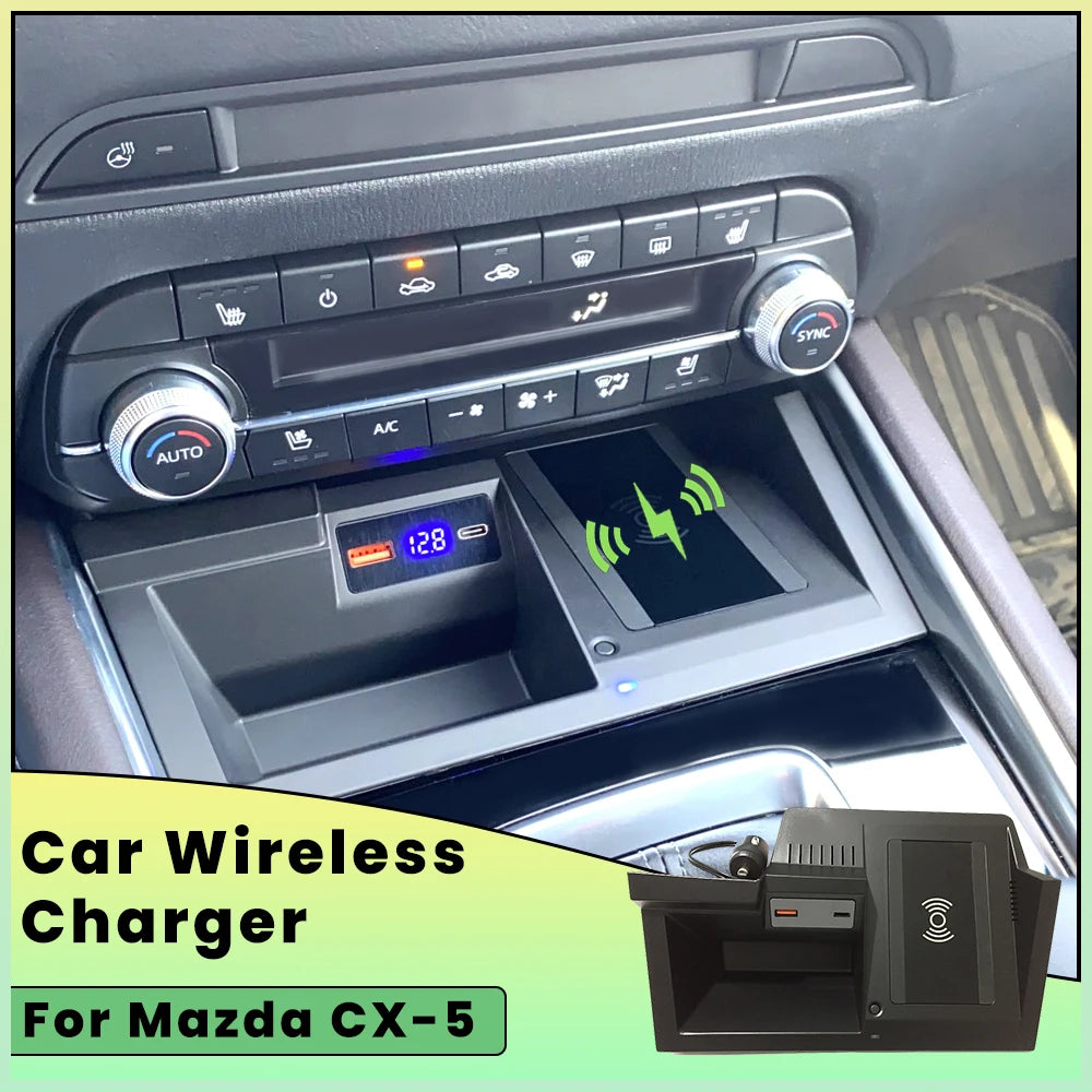 15w Wireless Charger For Mazda CX-5 CX5 2017 2018 2019 2020 2021 Fast charging pad phone holder car storage box interior tuning