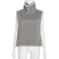 Grey Sexy Turtleneck Faux Fur Vests Womens Winter Coats 2026 Fashion Slim Sleeveless Casual Furry Jackets Female Outerwears