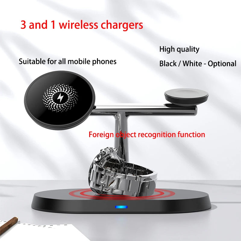 2025 3 in 1 30w Qi2 Wireless Charger Stand Fast Charging for iPhone 17 16 15 14 13 12 iWatch Airpods Wireless Charging Station