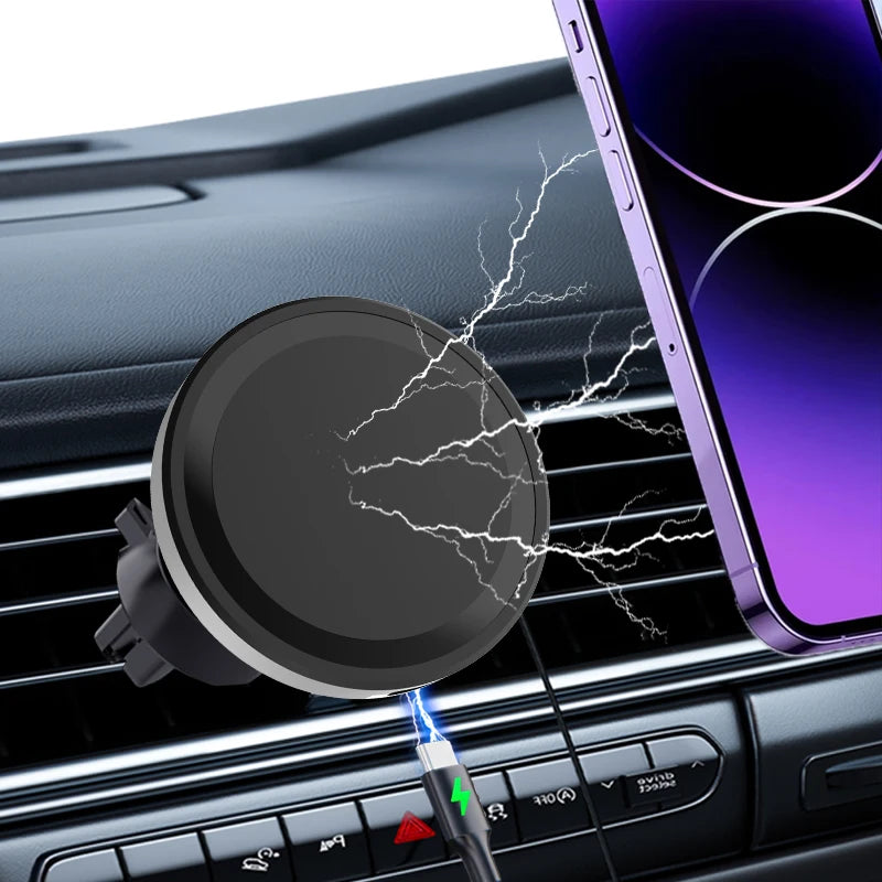 Magnetic Car Wireless Charger Air Vent Clip Phone Holder & Ring For Magsafe iPhone 17 16 15 14 13 12 Pro Max Fast Charging Stand