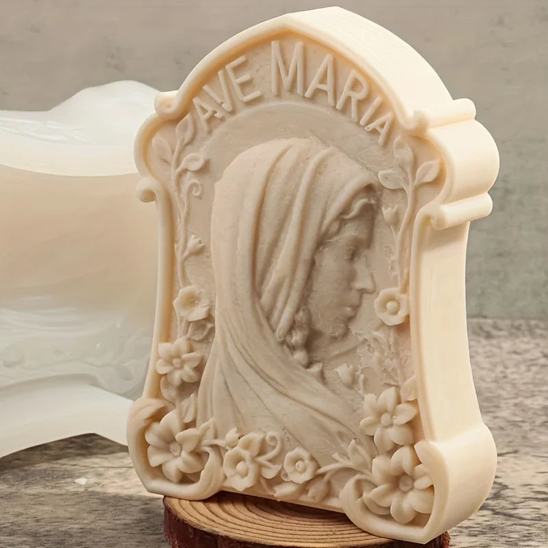 Virgin Mary Stone Tablet Silicone Candle Mold 3D Virgin Statue Resin Gypsum Making Tool DIY Handmade Soap Kit Home Decoration Gi