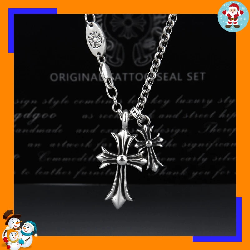 Double Cross Pendant Collarbone Necklace, Punk