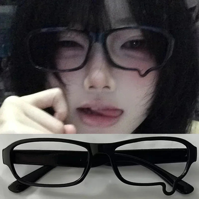 Y2K Anime Without lenses Glasses Dripping Tears Black Frame Unisex Retro Fashion Eyewear Cosplay Cute Accessories