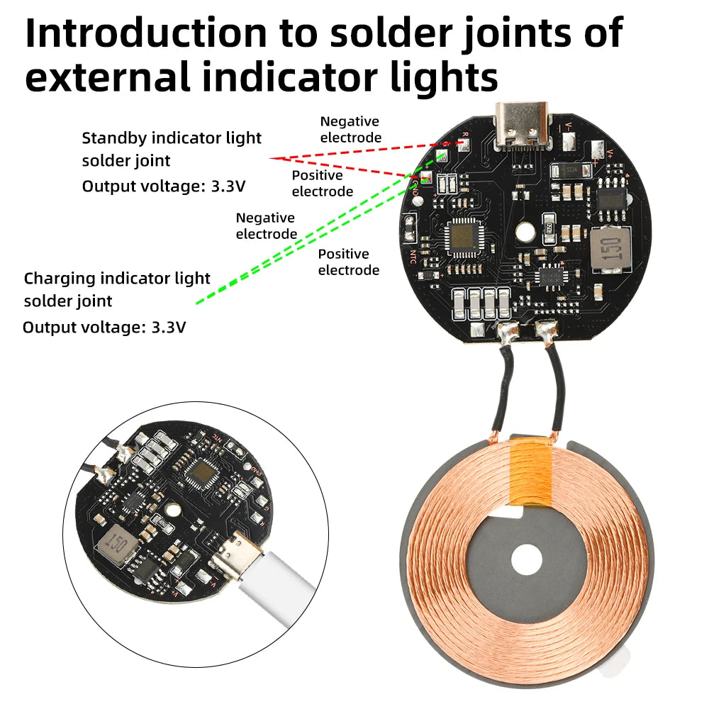 20W High Power Wireless Charger Transmitter Module 12V/24V Type-C Fast Charging Circuit Coil Charger Board for Mobile Phone