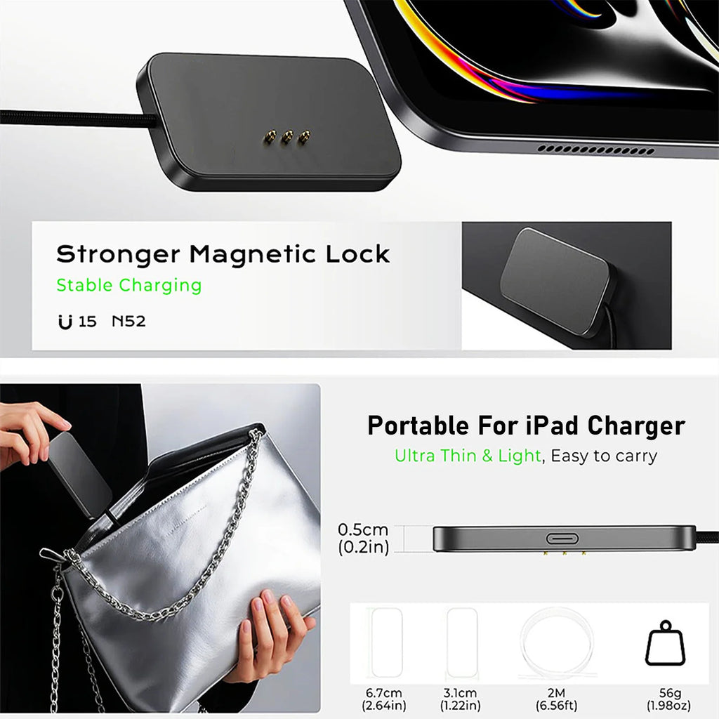 For iPad Pro Magnetic Wireless Charger Aluminum Alloy Fast Charging Smart Chargers With 2m Cord For iPad Pro 13"/11"/12.9"/10.9"