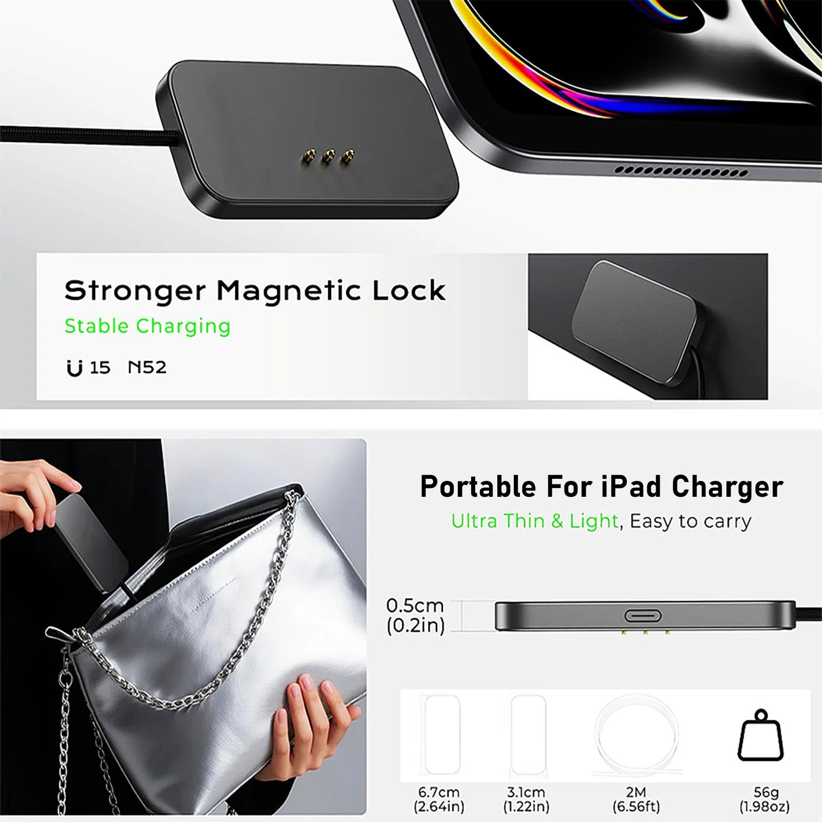 For iPad Pro Magnetic Wireless Charger Aluminum Alloy Fast Charging Smart Chargers With 2m Cord For iPad Pro 13"/11"/12.9"/10.9"
