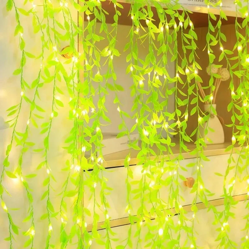LED Green Leaf Fake Plant String Lights LED Battery