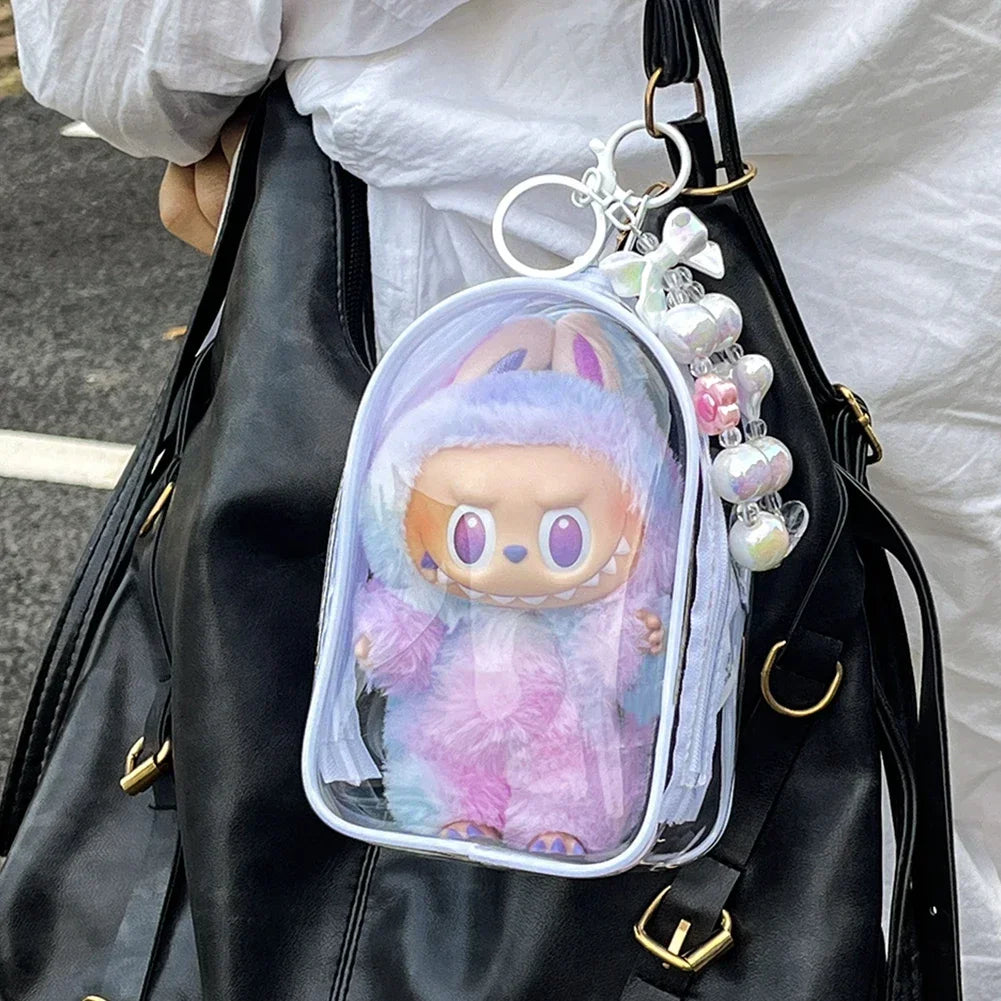 2025 New For 17cm Labubu V2 V3 15cm PVC Storage Bag Dolls Display Bag Cotton Doll Outfit Crossbody Pain Bag Home Organization