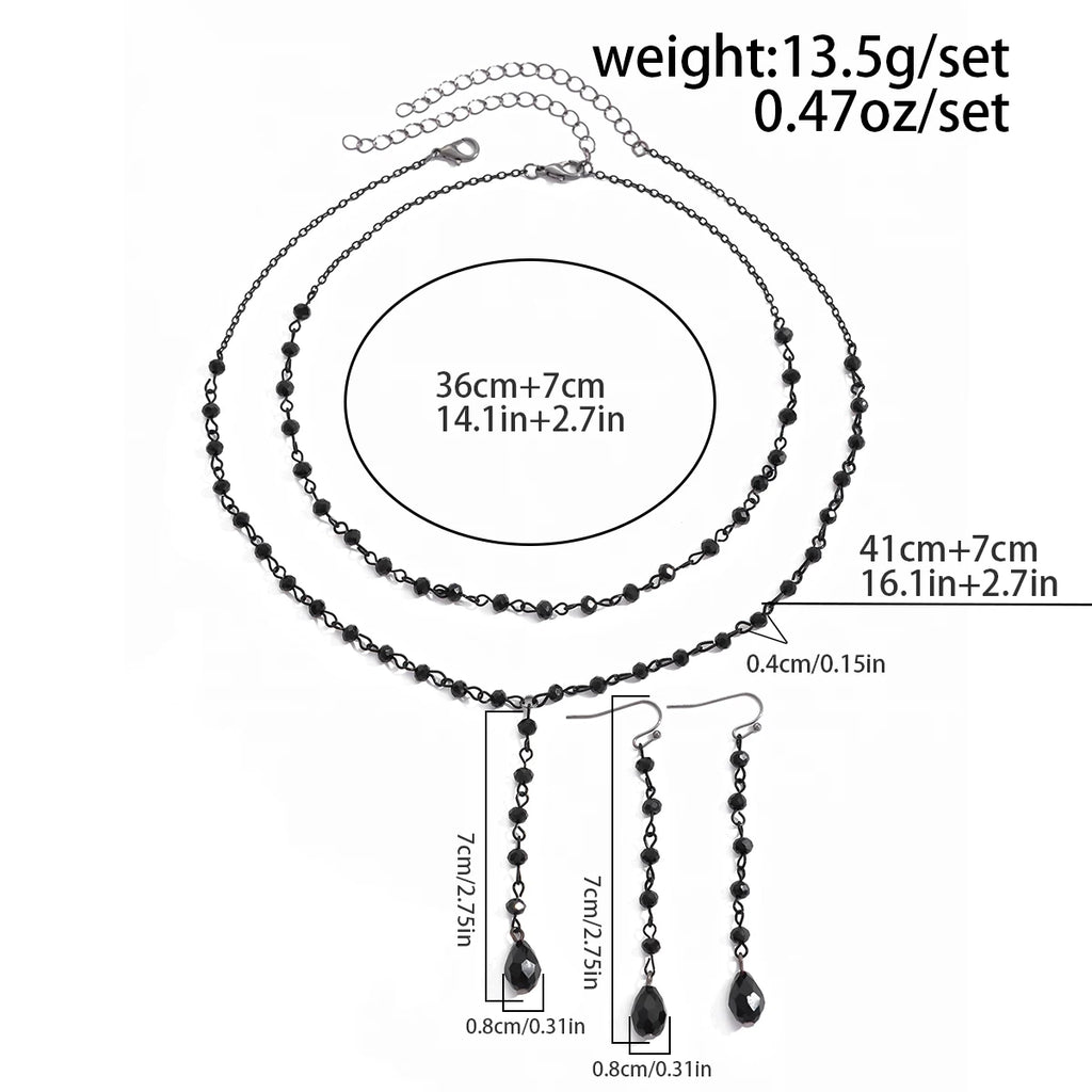 Ingemark Goth Black Imitation Crystal Chain Necklace Drop Earrings for Women Vintage Cross Jesus Moon Pendant Choker Jewelry Set