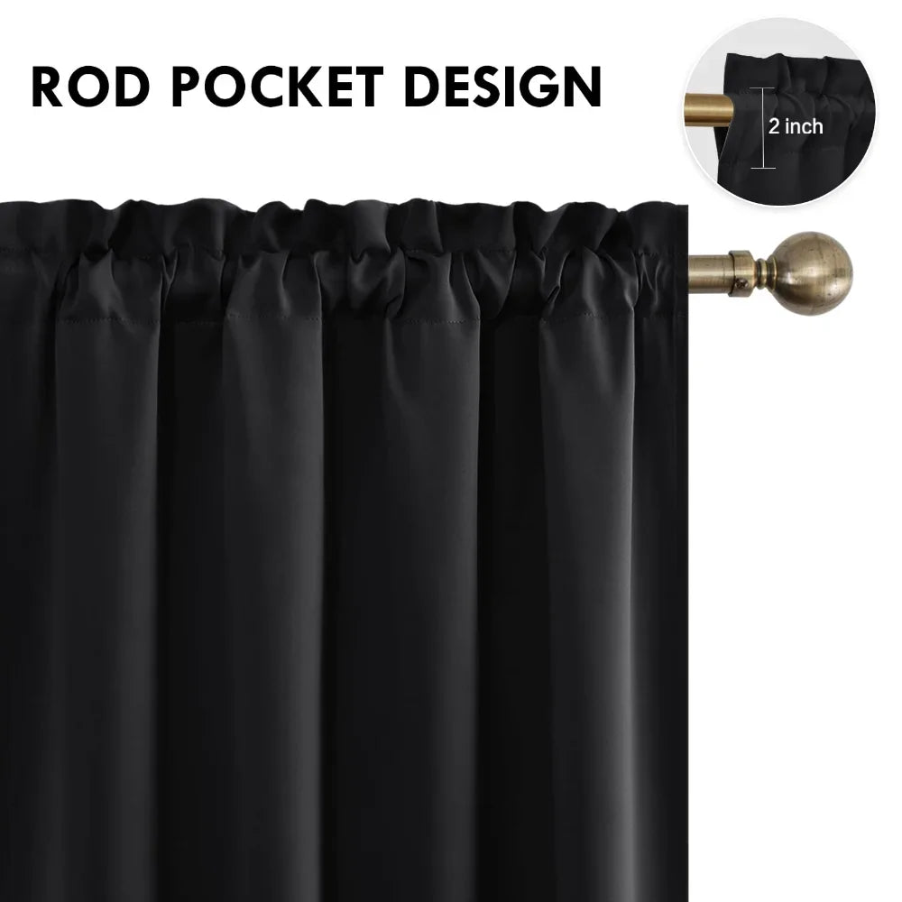 1/2pc Panel Blackout Curtains Black Drapes Light Reducing Thermal Insulated for Living Room Bedroom Office Window Decoration