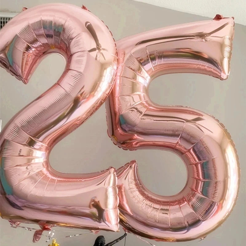 2pcs 32inch Rose Gold Balloon Number Banner 18 25 30 40 50 60 Birthday Party Decoration Kids Adult Anniversary Digit Foil Ballon