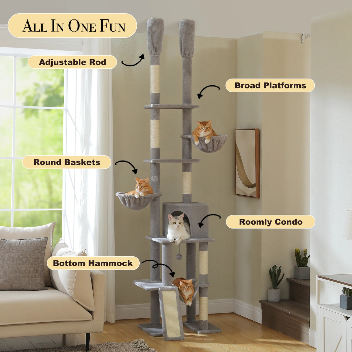 Cactus Cat Tree Floor to Ceiling Cat Tower 7