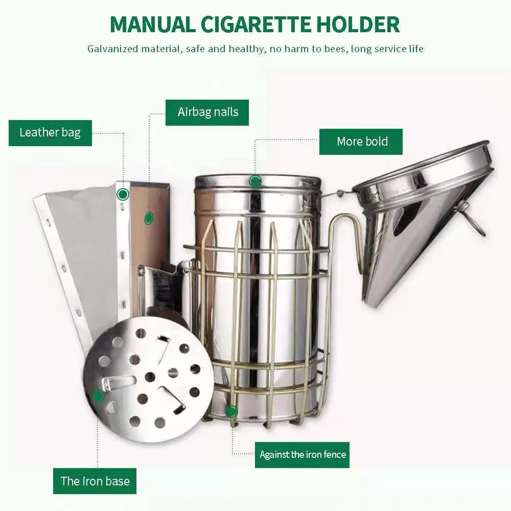 1 PC Stainless Steel Manual Bee Hive Smoker Transmitter Kit With Galvanized Sheet Beekeeping Tool Apiculture Smoke Sprayer