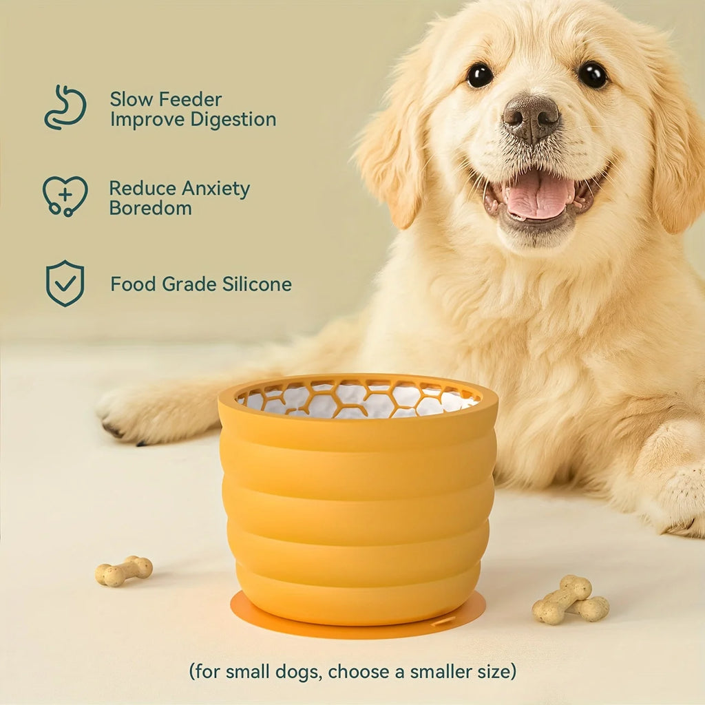 Silicone Slow Feeder  Dog Bowl with Suction Cup - Non-Slip, Healthy Eating Pet Dish for Small Breeds