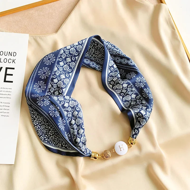 Imitation Silk Scarf Magnetic Buckle Necklace Pendant Wearing Spring and Autumn Cervical Protection for Women