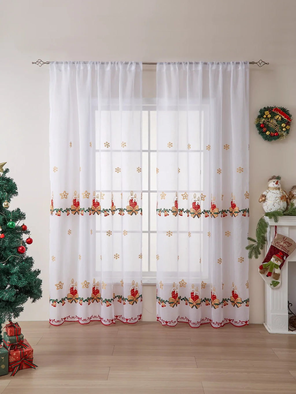 New Style of Snowflake Embroidered Window Screen Sweet Christmas Tulle Curtains Living Room Bedroom Transparent Yarn