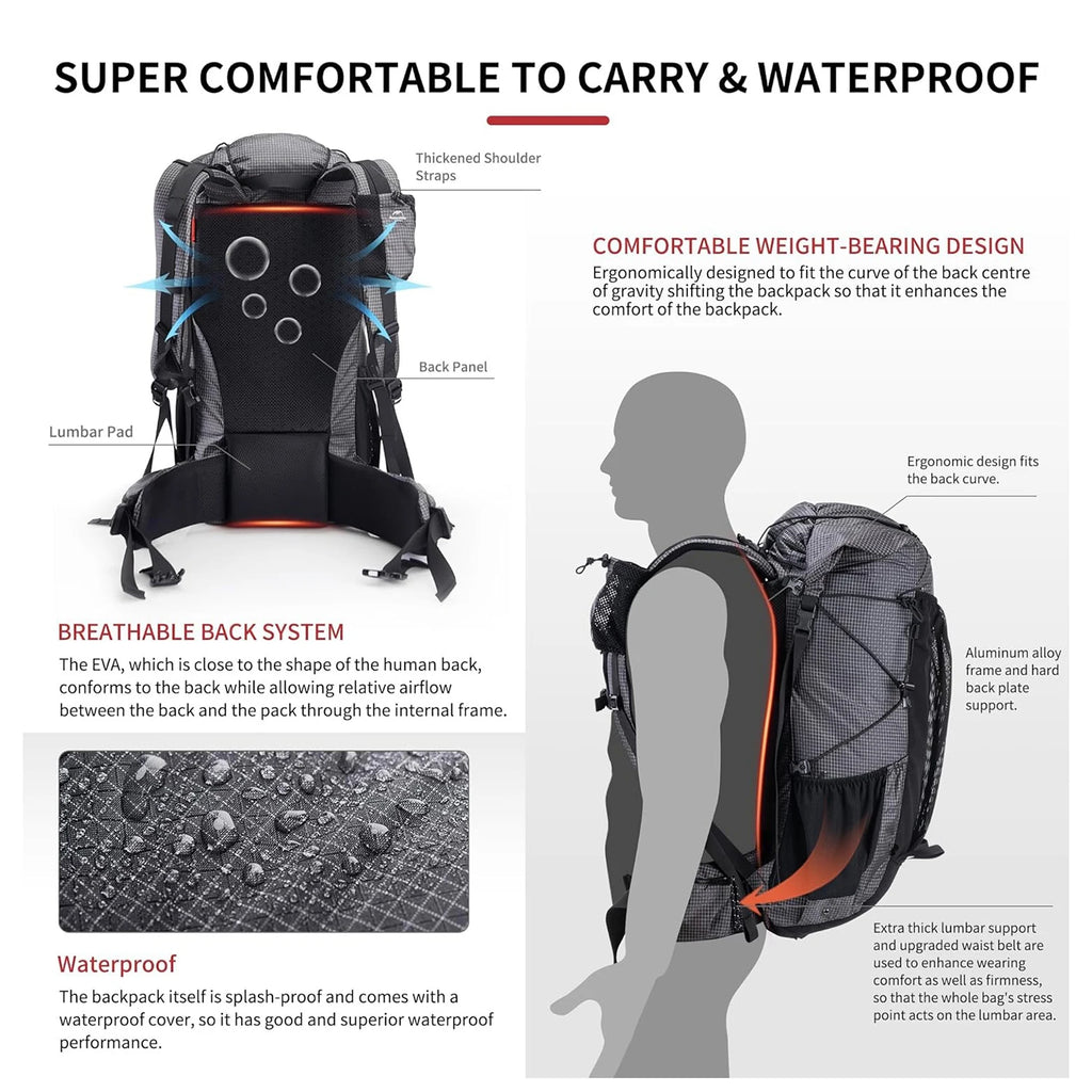 Naturehike Outdoor Mountain Backpack 60+5L Waterproof High Capacity Sports
