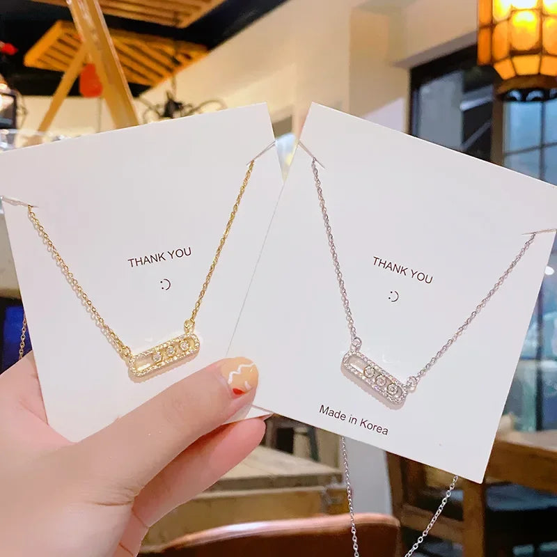 1Pcs Stylish Simple Zircon Geometric Necklace Female Niche Light Luxury Internet Celebrity Clip Clavicle Chain H-Jewelry