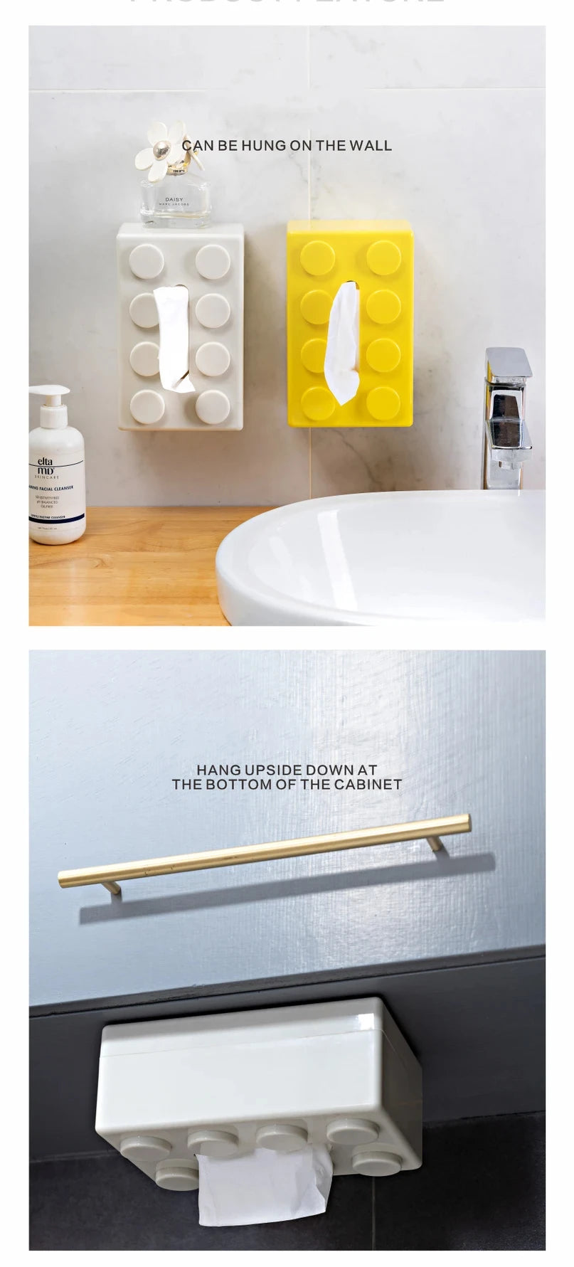 Building Blocks Tissue Box Punch-free Wall-mounted Creative Tissue Box With Spring Home Office Bathroom Waterproof Tissue Box