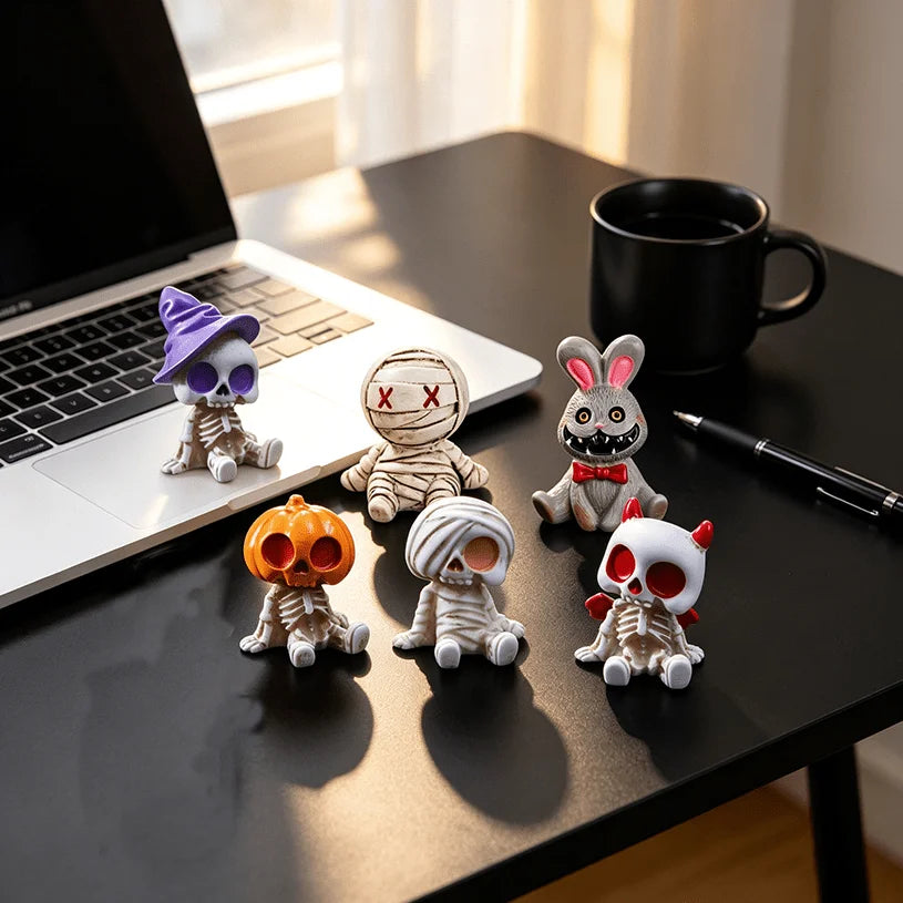 6pcs Halloween Resin Skeleton Mummy Figurines Mini Statues for DIY Micro Landscape Bonsai Car Desk Decor Gift for family