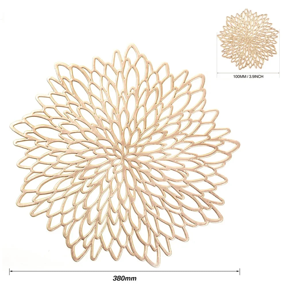 4 PC/6 PC Gold Placemats Coasters Round Wipeable Vinyl