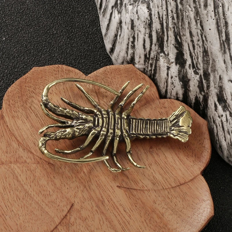 Brass Artificial Simulation Animals Lobster Miniature Figurines Lifelike Crayfish Shrimp Doll Toy Vintage Tea Pet Desktop Decor