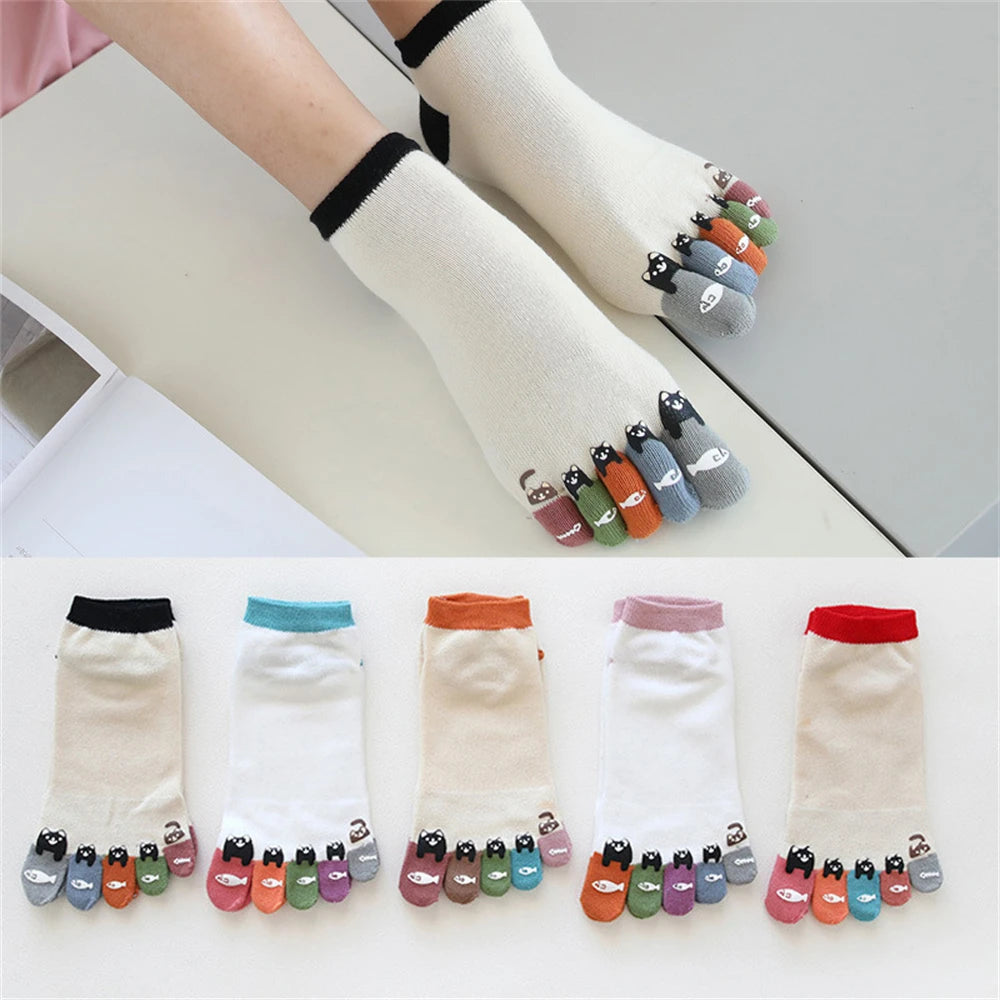 New Chic Funny Cute Cat Fish Colored Five Fingers Split Toes Socks Soft Cotton Christmas Sweet Gift Sokken Dropship