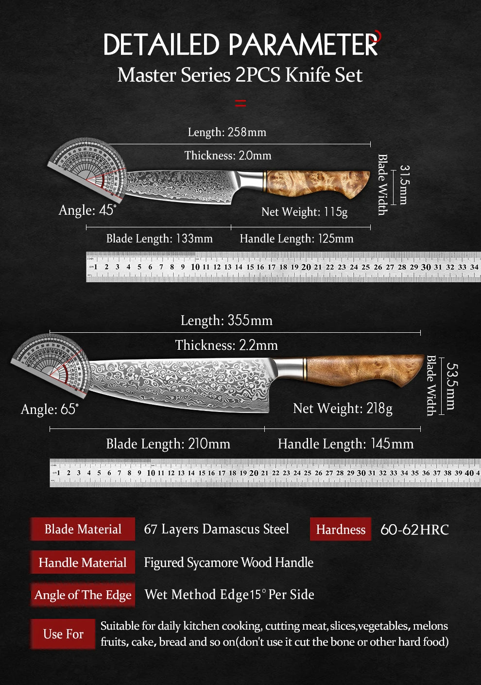 HEZHEN 1-2PC Knife Set Professional Damascus Steel Utility Chef Knife For Meat Japanese Cook Kitchen Knife