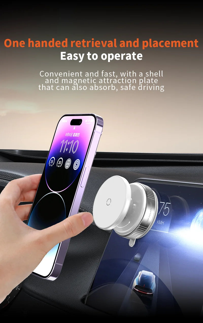 Universal Car Phone Holder Vacuum Suction Cup Strong Magnetic Adsorption 360°Phone Bracket For Gym Kitchen Car Navigation Stand