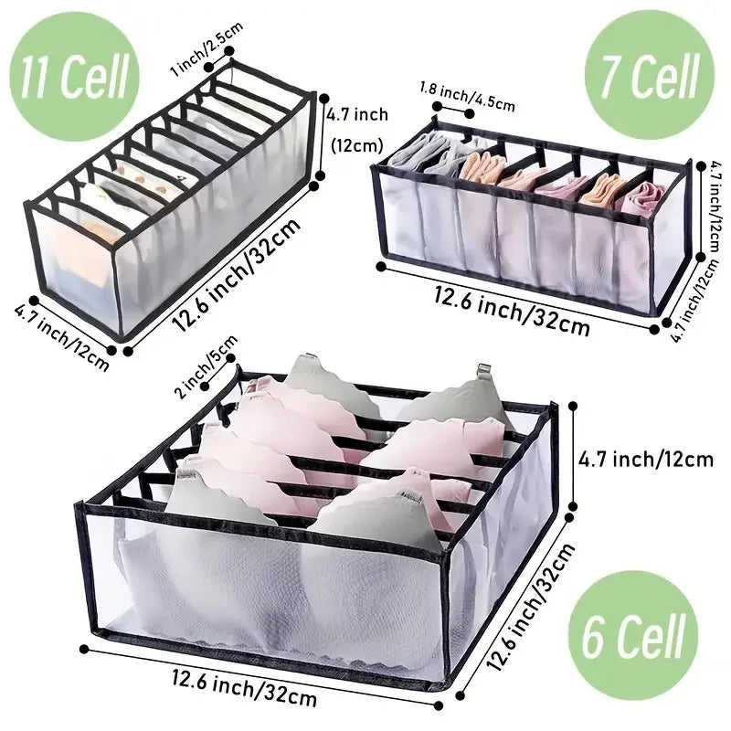 5-Pack Home Storage Boxes Foldable Plaid Underwear Combination Bags - Nylon Drawer Dividers for Socks, Panties and Underwear