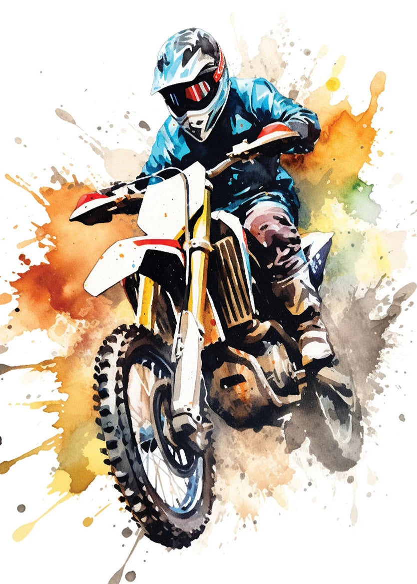 Watercolour Dirt Bike Motocross Canvas Painting Posters Prints  Motorcycle Motorbike Wall Picture for Room Home Decor Cuadros