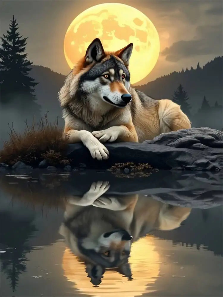 DIY Painting By Numbers Wolf Digital Oil Painting Moon Handpainted Canvas Painting Animal Acrylic Paint On Canvas Home Decor