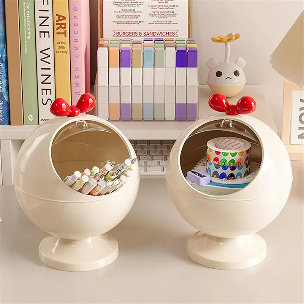 Desktop Bow Storage Box Desk Organizer Bin Cute Student Girls Hair Accessories Stationary Storage Kawaii Korean Storage Rack